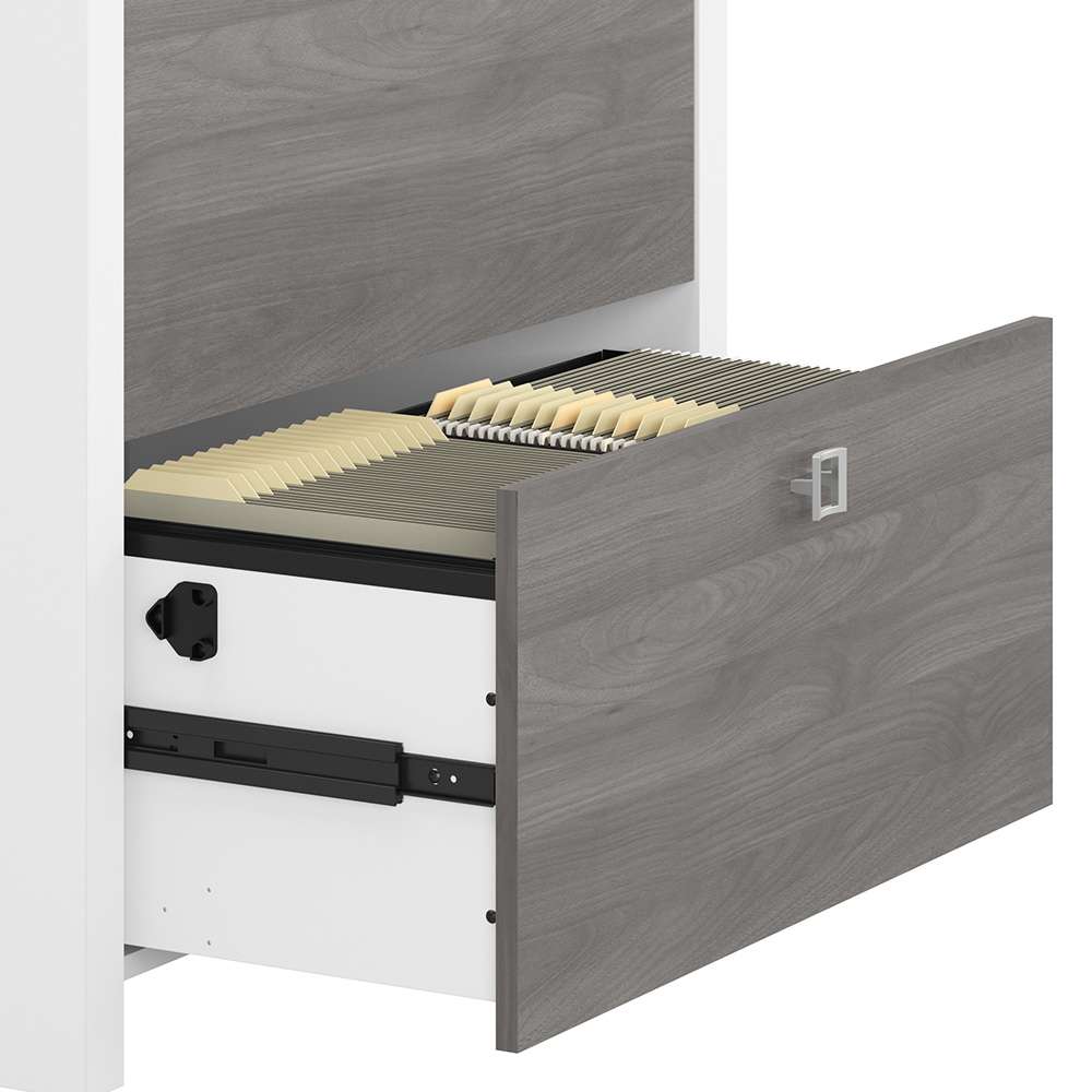 Bush Business Furniture - Echo Bow Front Desk, Credenza with Hutch, Bookcase and File Cabinets in Pure White and Modern Gray - ECH029WHMG veiw 5