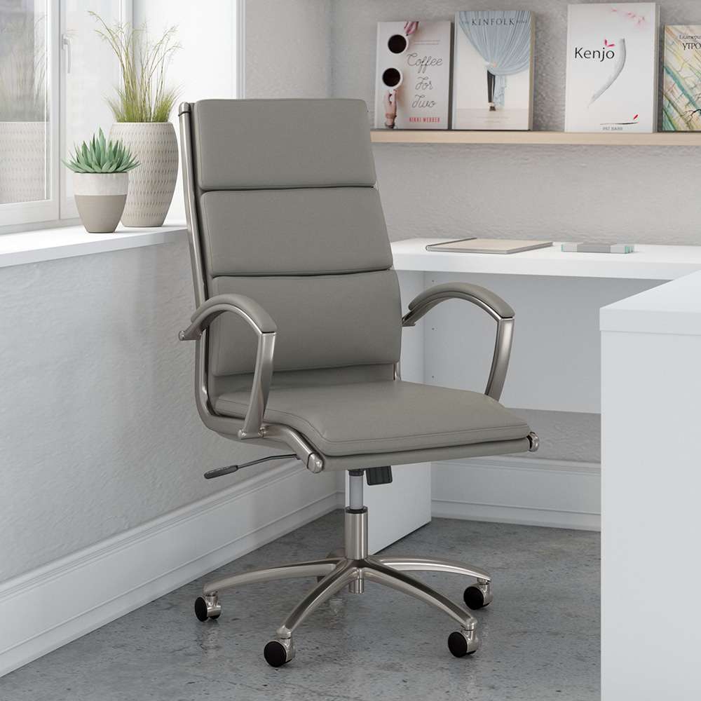 Bush Business Furniture - Echo High Back Leather Executive Chair in Light Gray - ECH035LG veiw 3