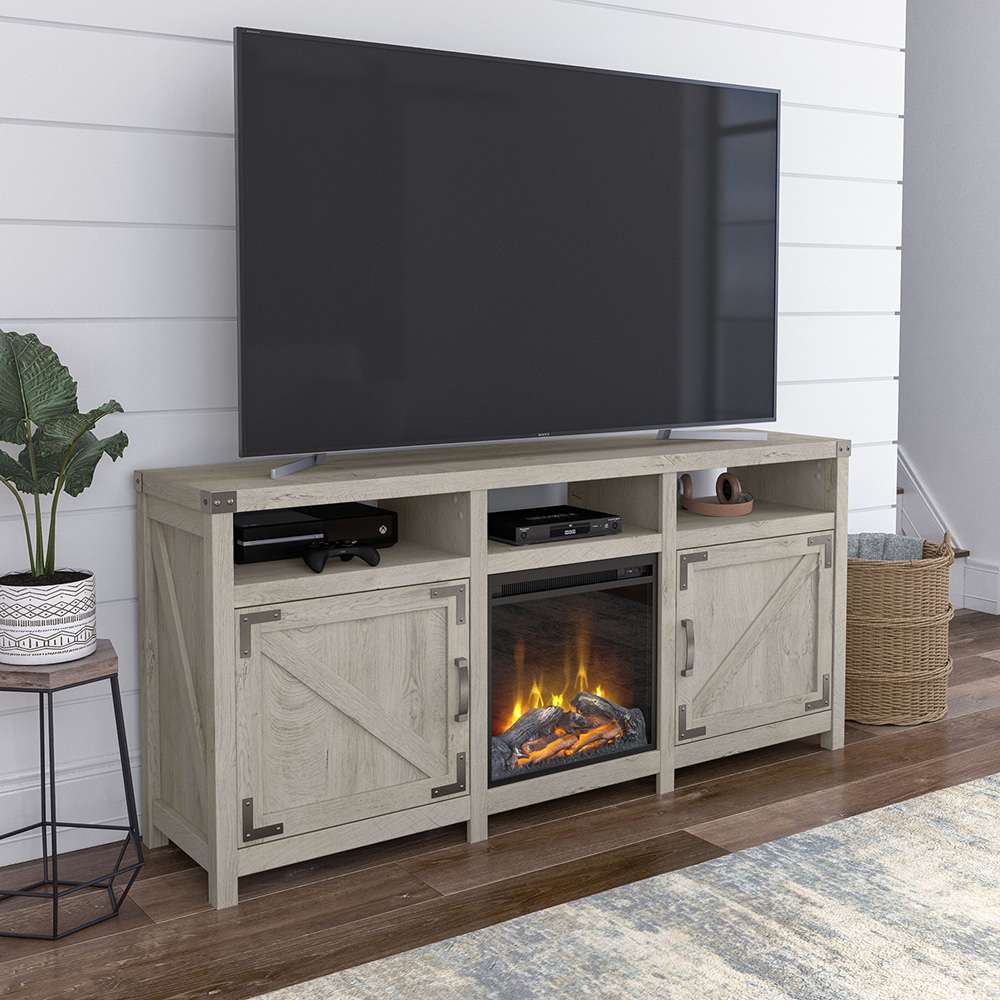 Bush Furniture - Cottage Grove 65W Electric Fireplace TV Stand for 70 Inch TV in Cottage White - CGR019CWH veiw 3