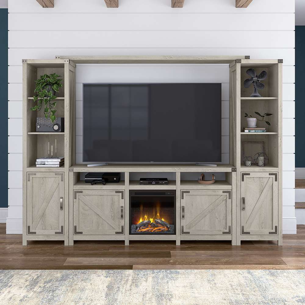 Bush Furniture - Cottage Grove 65W Electric Fireplace TV Stand for 70 Inch TV in Cottage White - CGR019CWH veiw 4