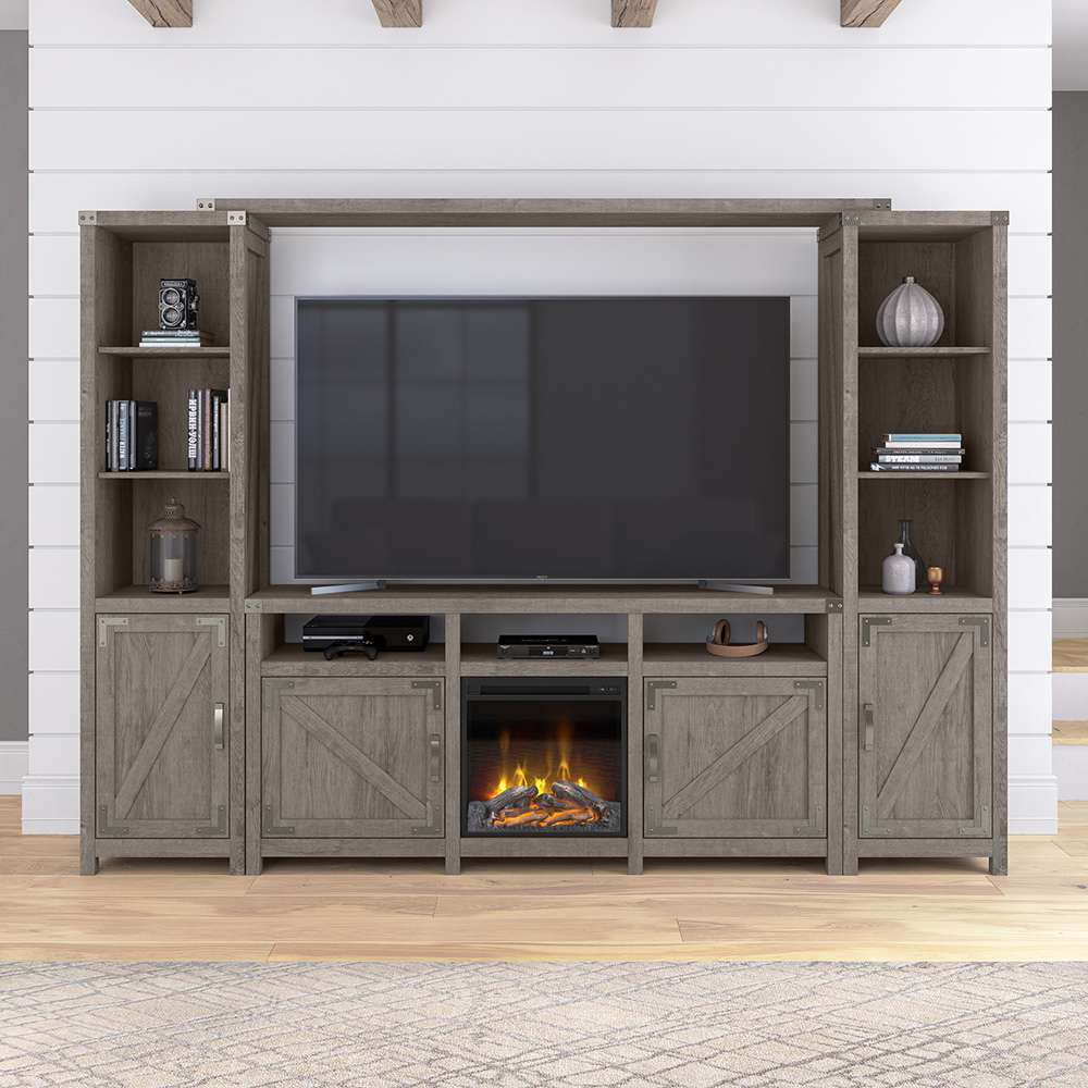 Bush Furniture - Cottage Grove 65W Electric Fireplace TV Stand for 70 Inch TV in Restored Gray - CGR019RTG veiw 4