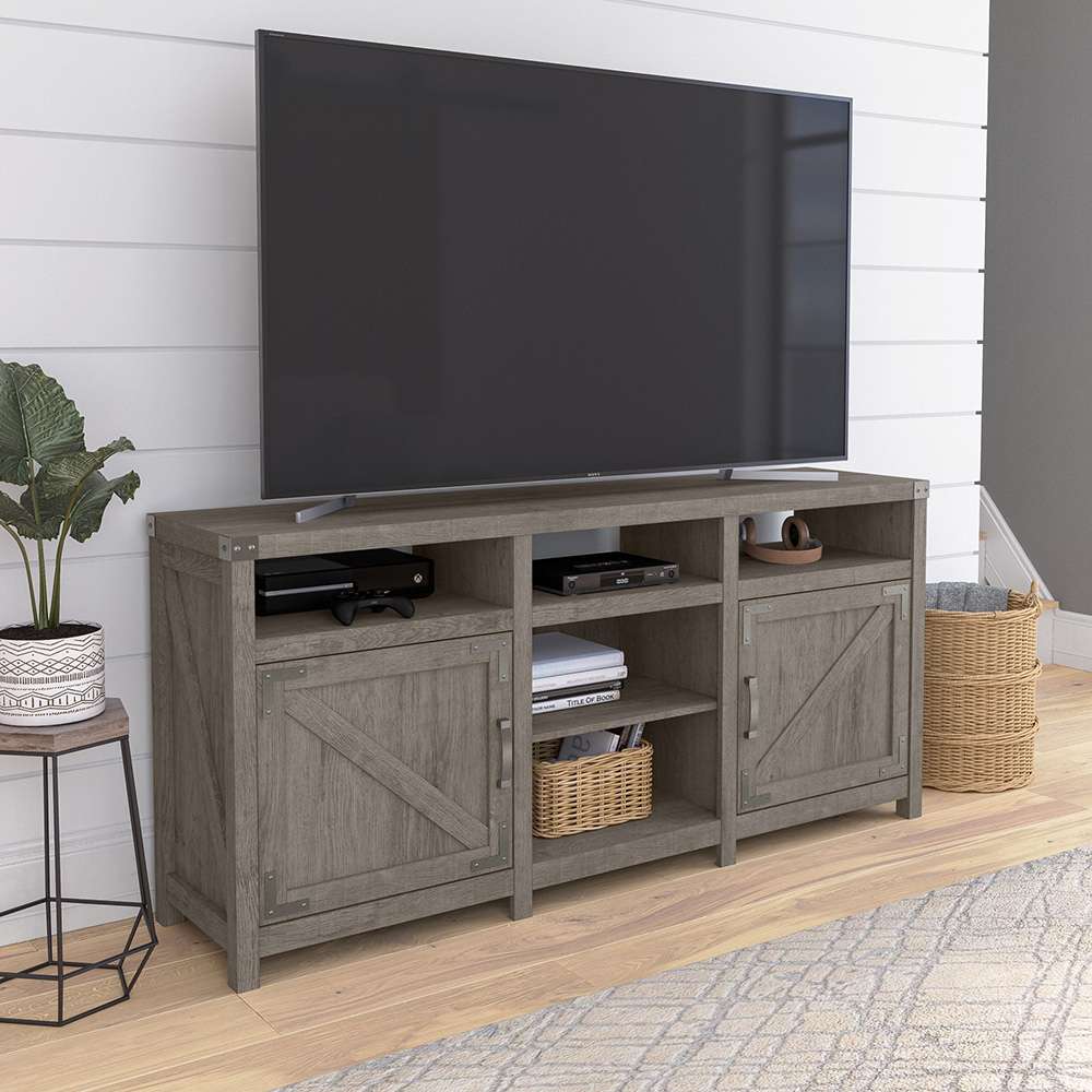 Bush Furniture - Cottage Grove 65W Farmhouse TV Stand for 70 Inch TV in Restored Gray - CGV265RTG-03 veiw 3