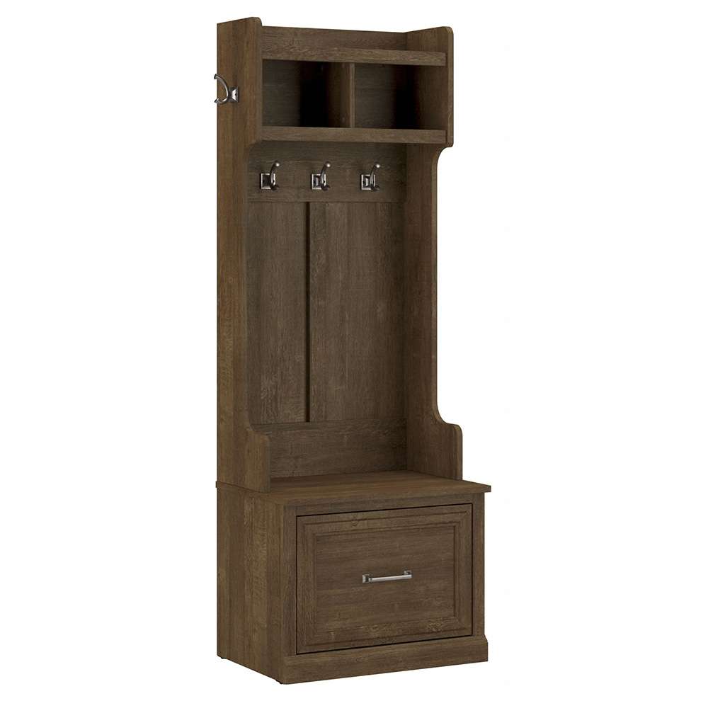 Bush Furniture - Woodland 24W Hall Tree and Small Shoe Bench with Drawer in Ash Brown - WDL007ABR veiw 1