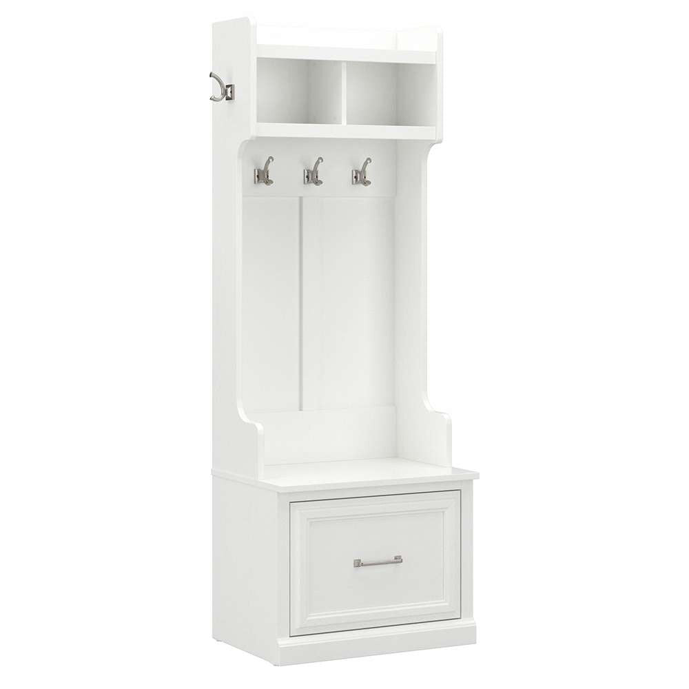Bush Furniture - Woodland 24W Hall Tree and Small Shoe Bench with Drawer in White Ash - WDL007WAS veiw 1