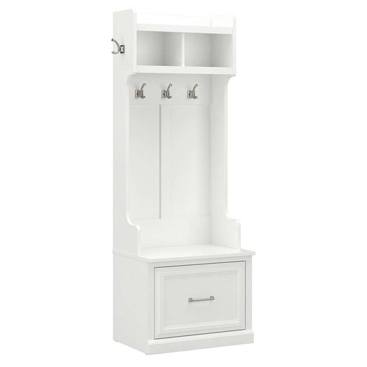 Bush Furniture - Woodland 24W Hall Tree and Small Shoe Bench with Drawer in White Ash - WDL007WAS veiw 1