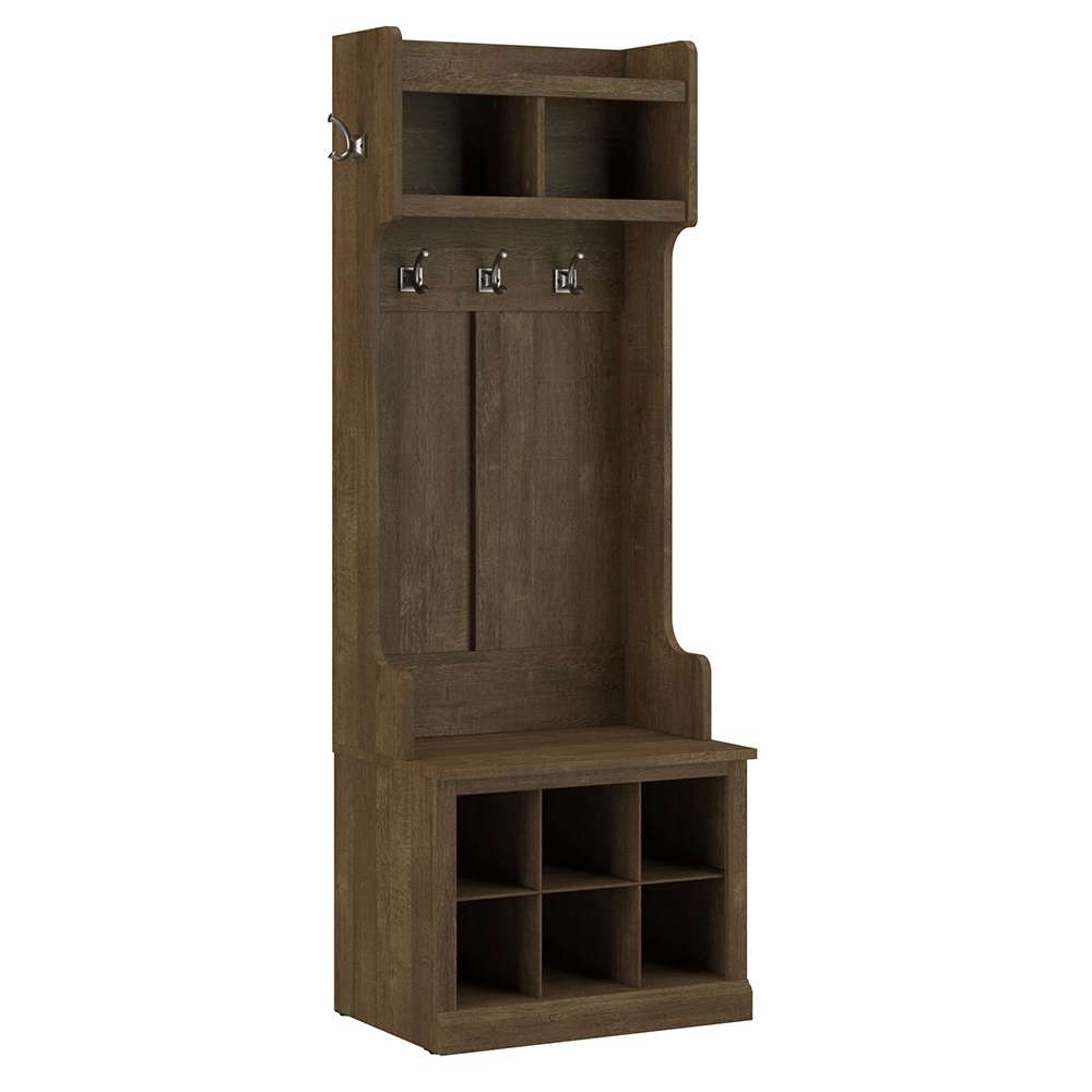 Bush Furniture - Woodland 24W Hall Tree and Small Shoe Bench with Shelves in Ash Brown - WDL008ABR veiw 1