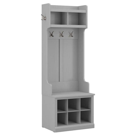 Bush Furniture - Woodland 24W Hall Tree and Small Shoe Bench with Shelves in Cape Cod Gray - WDL008CG veiw 1