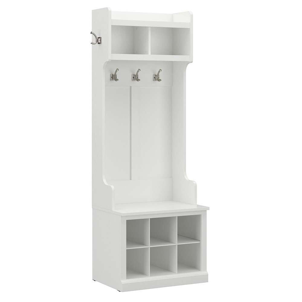 Bush Furniture - Woodland 24W Hall Tree and Small Shoe Bench with Shelves in White Ash - WDL008WAS veiw 1