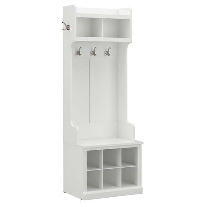 Bush Furniture - Woodland 24W Hall Tree and Small Shoe Bench with Shelves in White Ash - WDL008WAS veiw 1