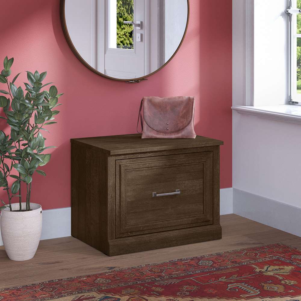Bush Furniture - Woodland 24W Small Shoe Bench with Drawer in Ash Brown - WDS124ABR-03 veiw 3