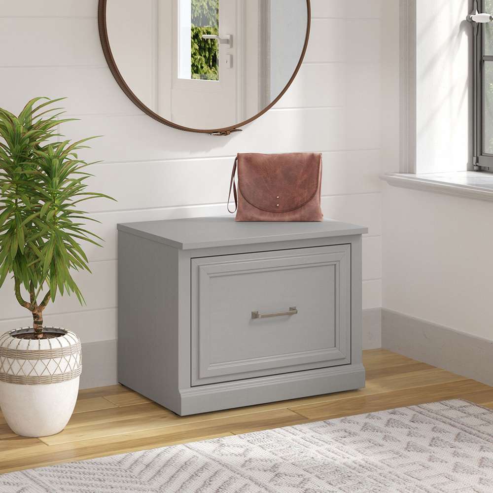Bush Furniture - Woodland 24W Small Shoe Bench with Drawer in Cape Cod Gray - WDS124CG-03 veiw 3