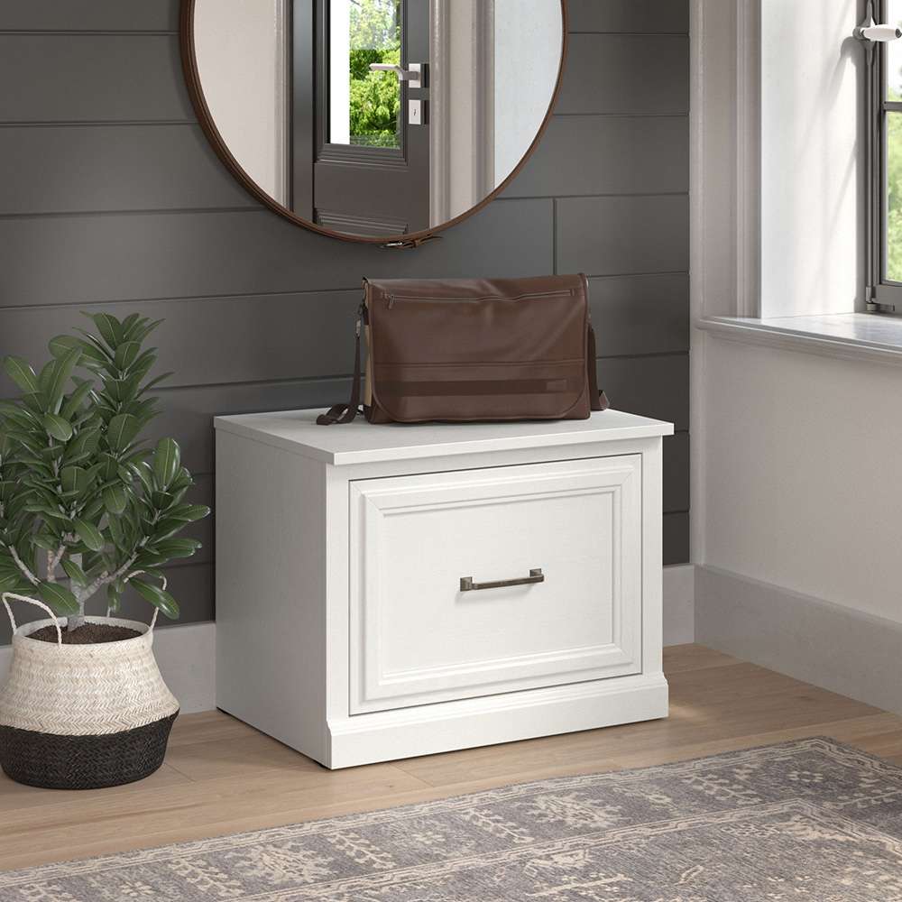 Bush Furniture - Woodland 24W Small Shoe Bench with Drawer in White Ash - WDS124WAS-03 veiw 3