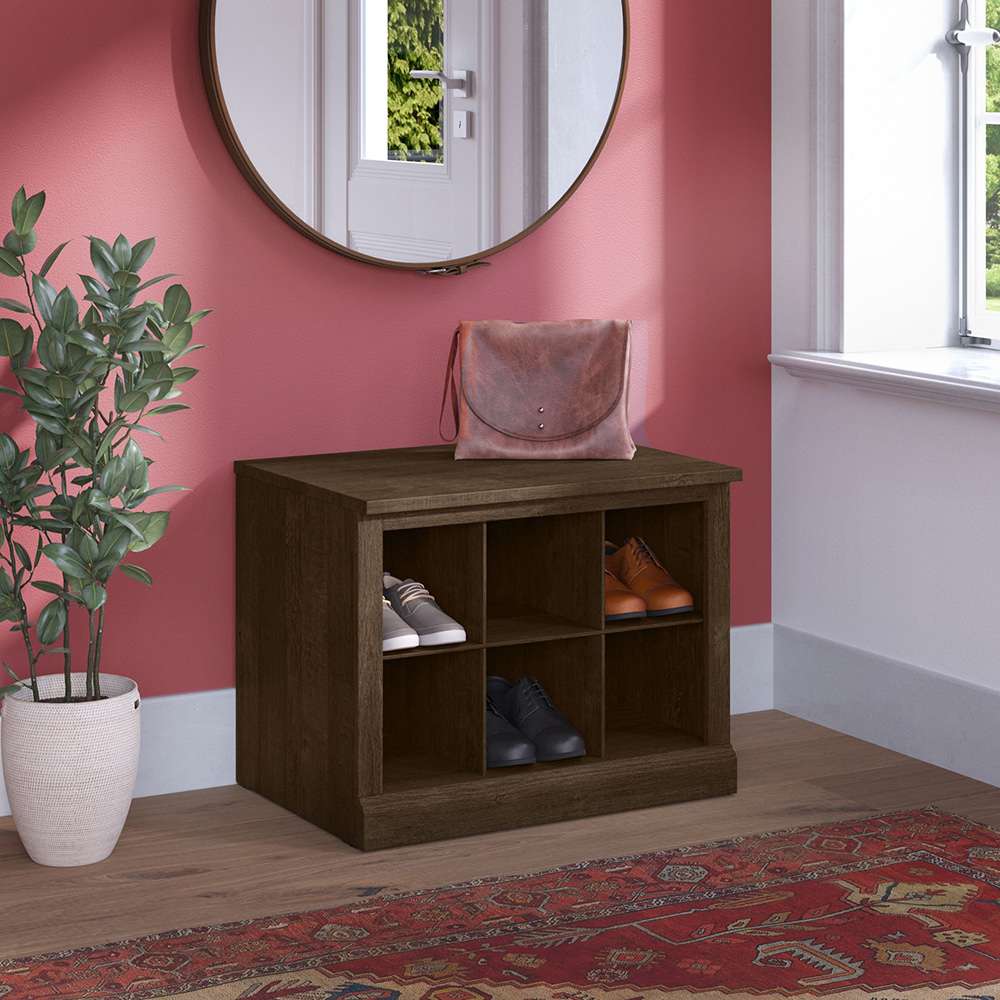 Bush Furniture - Woodland 24W Small Shoe Bench with Shelves in Ash Brown - WDS224ABR-03 veiw 3