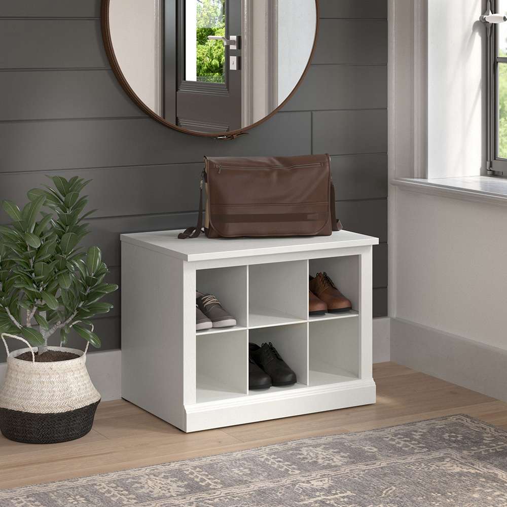 Bush Furniture - Woodland 24W Small Shoe Bench with Shelves in White Ash - WDS224WAS-03 veiw 3