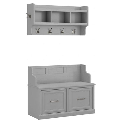 Bush Furniture - Woodland 40W Entryway Bench with Doors and Wall Mounted Coat Rack in Cape Cod Gray - WDL009CG veiw 1