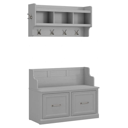 Bush Furniture - Woodland 40W Entryway Bench with Doors and Wall Mounted Coat Rack in Cape Cod Gray - WDL009CG veiw 1