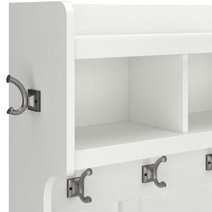 Bush Furniture - Woodland 40W Entryway Bench with Doors and Wall Mounted Coat Rack in White Ash - WDL009WAS veiw 6