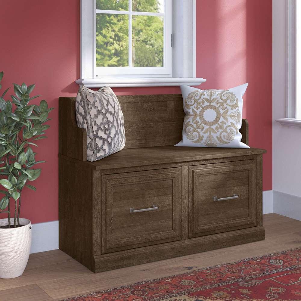 Bush Furniture - Woodland 40W Entryway Bench with Doors in Ash Brown - WDL005ABR veiw 2