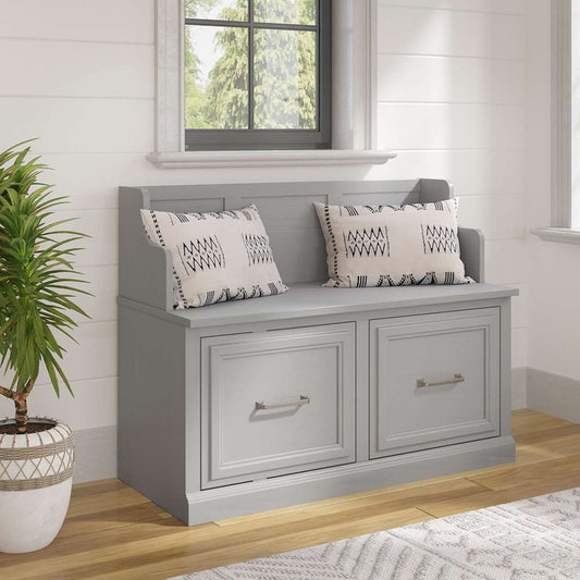 Bush Furniture - Woodland 40W Entryway Bench with Doors in Cape Cod Gray - WDL005CG veiw 2