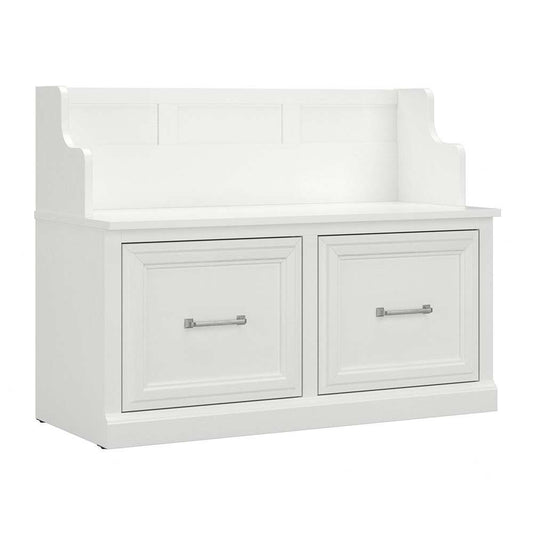 Bush Furniture - Woodland 40W Entryway Bench with Doors in White Ash - WDL005WAS veiw 1