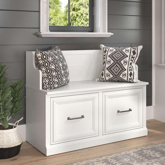 Bush Furniture - Woodland 40W Entryway Bench with Doors in White Ash - WDL005WAS veiw 2