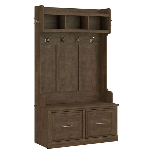 Bush Furniture - Woodland 40W Hall Tree and Shoe Storage Bench with Doors in Ash Brown - WDL001ABR veiw 1