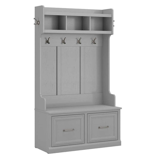 Bush Furniture - Woodland 40W Hall Tree and Shoe Storage Bench with Doors in Cape Cod Gray - WDL001CG veiw 1