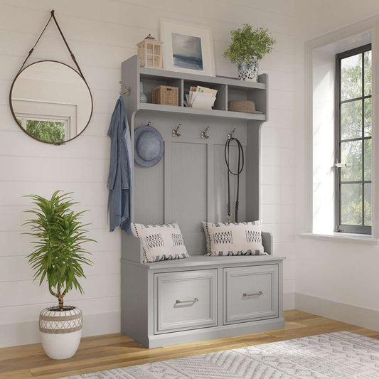 Bush Furniture - Woodland 40W Hall Tree and Shoe Storage Bench with Doors in Cape Cod Gray - WDL001CG veiw 2