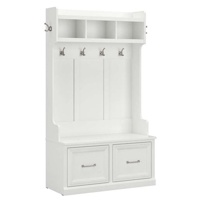 Bush Furniture - Woodland 40W Hall Tree and Shoe Storage Bench with Doors in White Ash - WDL001WAS veiw 1