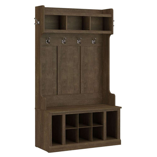 Bush Furniture - Woodland 40W Hall Tree and Shoe Storage Bench with Shelves in Ash Brown - WDL002ABR veiw 1