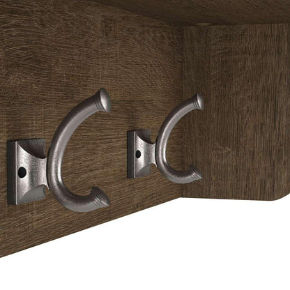 Bush Furniture - Woodland 40W Hall Tree and Shoe Storage Bench with Shelves in Ash Brown - WDL002ABR veiw 5