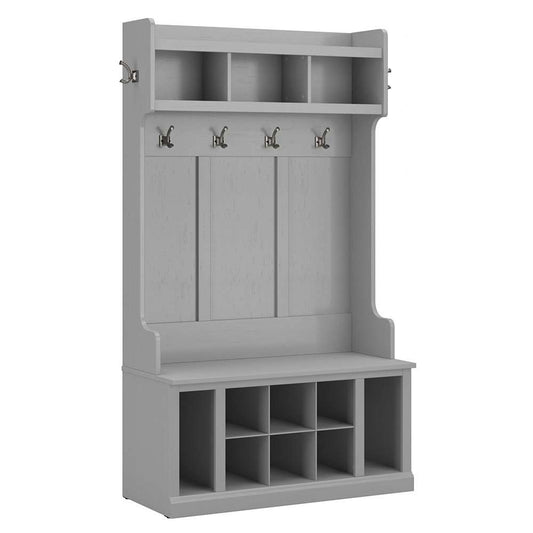 Bush Furniture - Woodland 40W Hall Tree and Shoe Storage Bench with Shelves in Cape Cod Gray - WDL002CG veiw 1