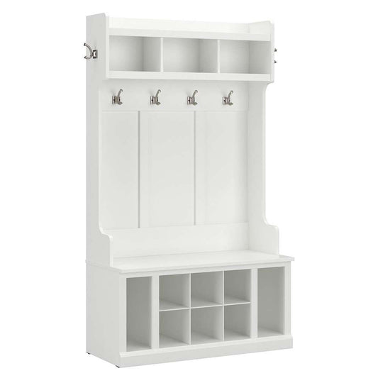 Bush Furniture - Woodland 40W Hall Tree and Shoe Storage Bench with Shelves in White Ash - WDL002WAS veiw 1