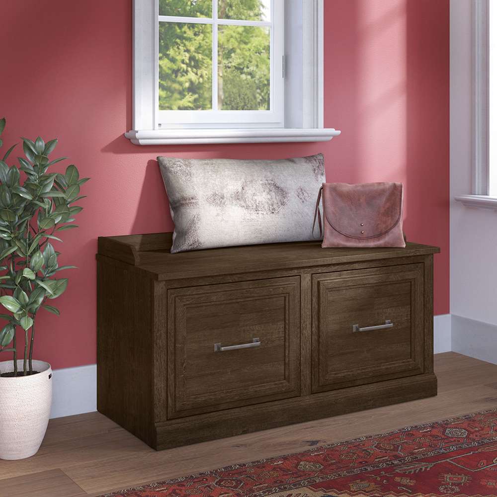Bush Furniture - Woodland 40W Shoe Storage Bench with Doors in Ash Brown - WDS140ABR-03 veiw 3