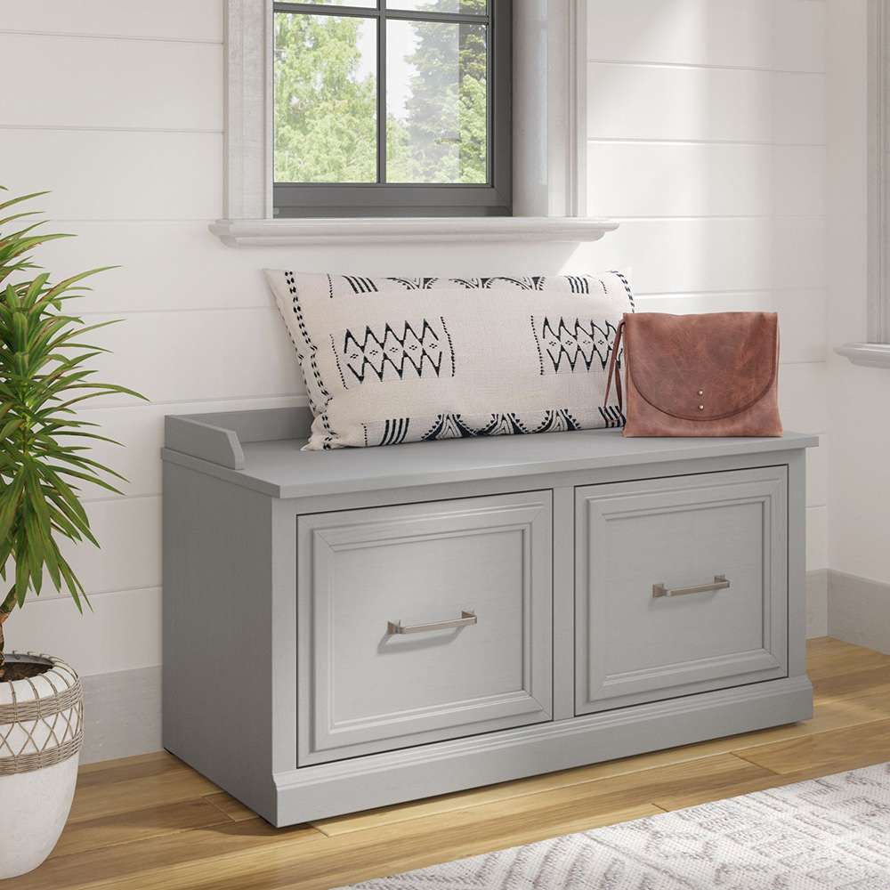 Bush Furniture - Woodland 40W Shoe Storage Bench with Doors in Cape Cod Gray - WDS140CG-03 veiw 3
