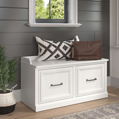 Bush Furniture - Woodland 40W Shoe Storage Bench with Doors in White Ash - WDS140WAS-03 veiw 3
