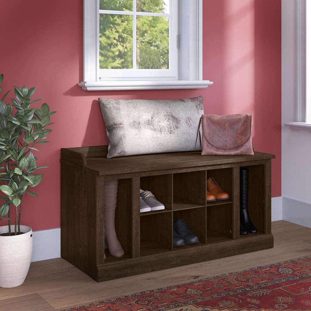 Bush Furniture - Woodland 40W Shoe Storage Bench with Shelves in Ash Brown - WDS240ABR-03 veiw 3