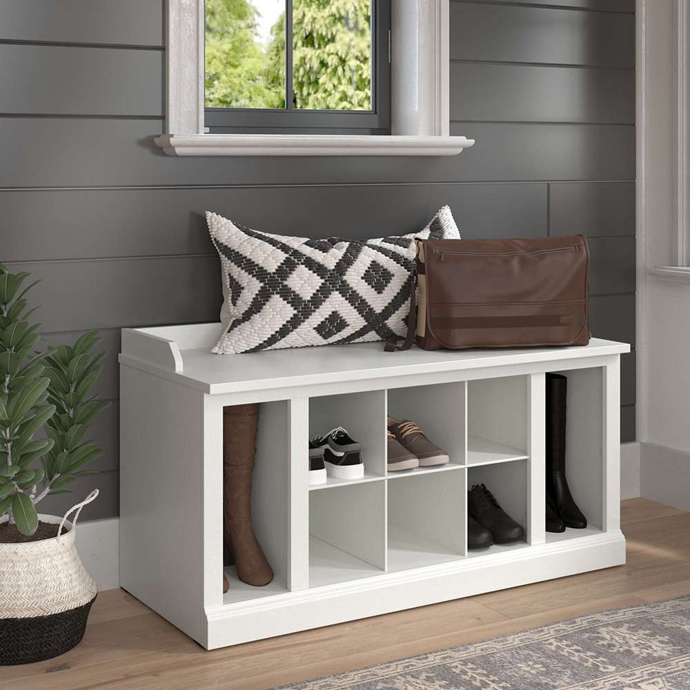 Bush Furniture - Woodland 40W Shoe Storage Bench with Shelves in White Ash - WDS240WAS-03 veiw 3
