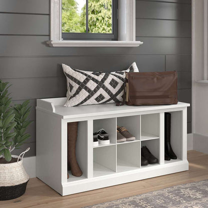 Bush Furniture - Woodland 40W Shoe Storage Bench with Shelves in White Ash - WDS240WAS-03 veiw 3