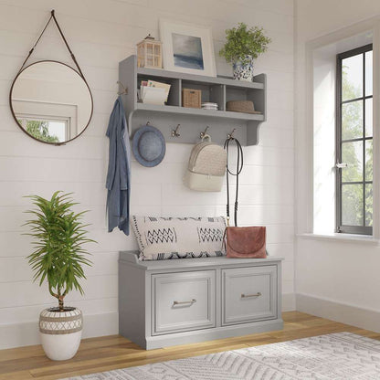 Bush Furniture - Woodland 40W Shoe Storage Bench with Doors and Wall Mounted Coat Rack in Cape Cod Gray - WDL003CG veiw 2