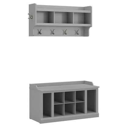 Bush Furniture - Woodland 40W Shoe Storage Bench with Shelves and Wall Mounted Coat Rack in Cape Cod Gray - WDL004CG veiw 1