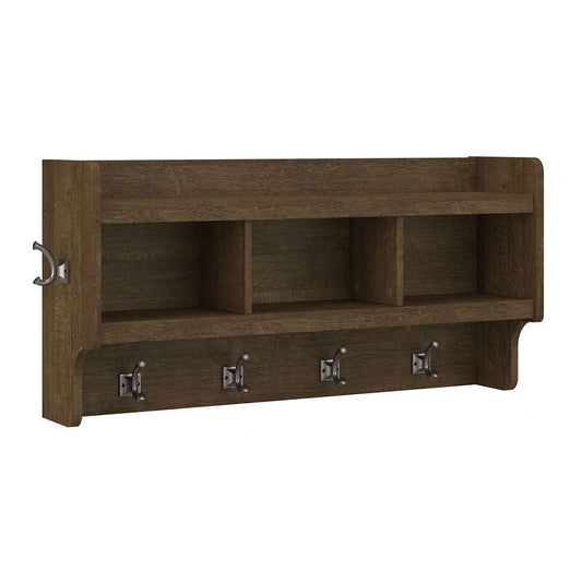 Bush Furniture - Woodland 40W Wall Mounted Coat Rack with Shelf in Ash Brown - WDH340ABR-03 veiw 1
