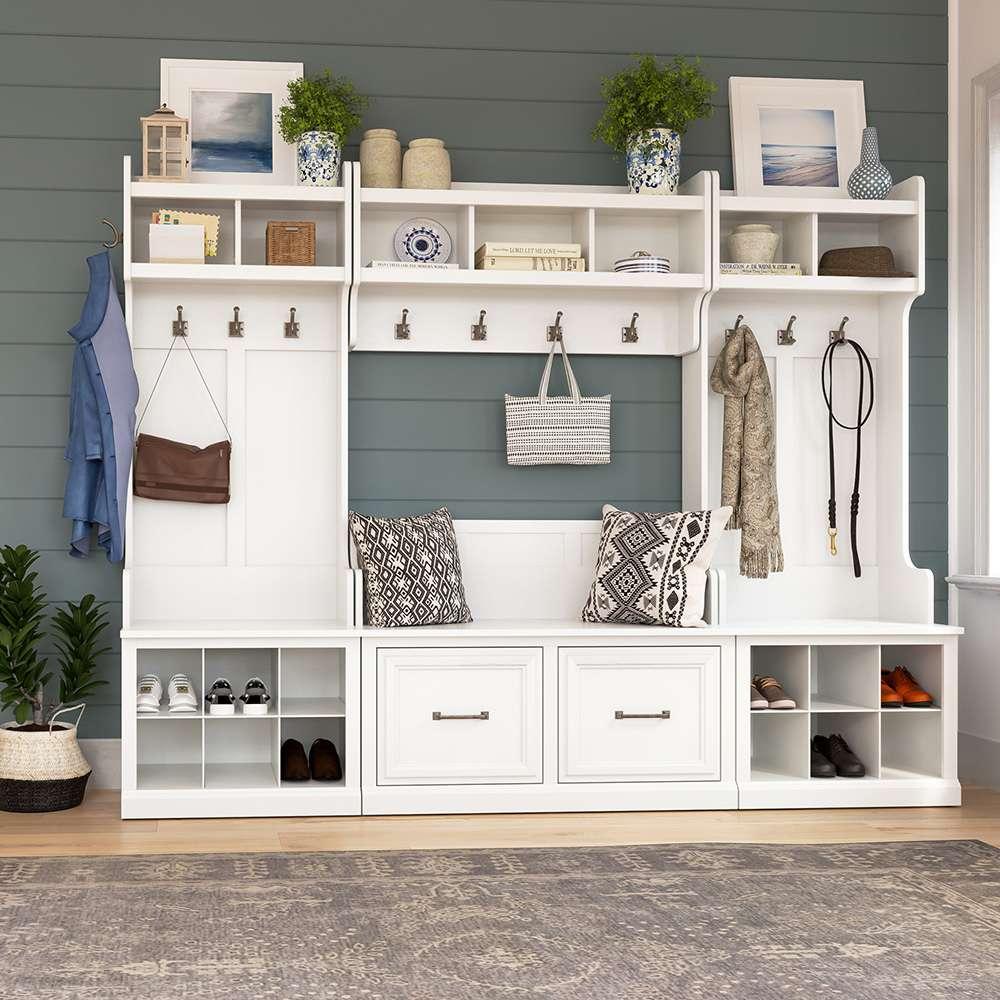 Bush Furniture - Woodland 40W Wall Mounted Coat Rack with Shelf in White Ash - WDH340WAS-03 veiw 5
