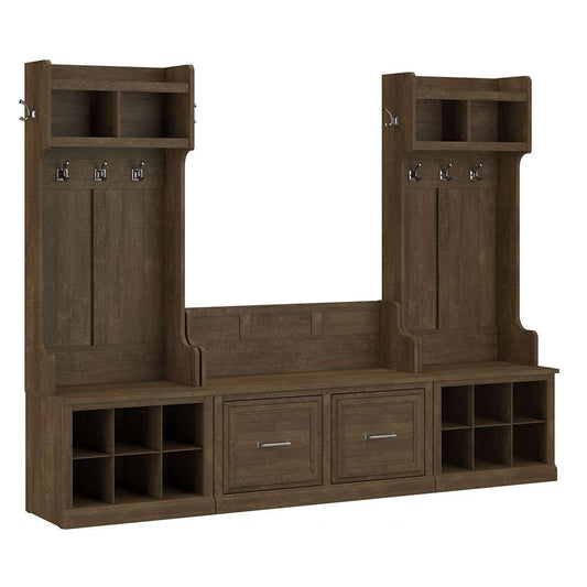 Bush Furniture - Woodland Entryway Storage Set with Hall Trees and Shoe Bench with Doors in Ash Brown - WDL011ABR veiw 1