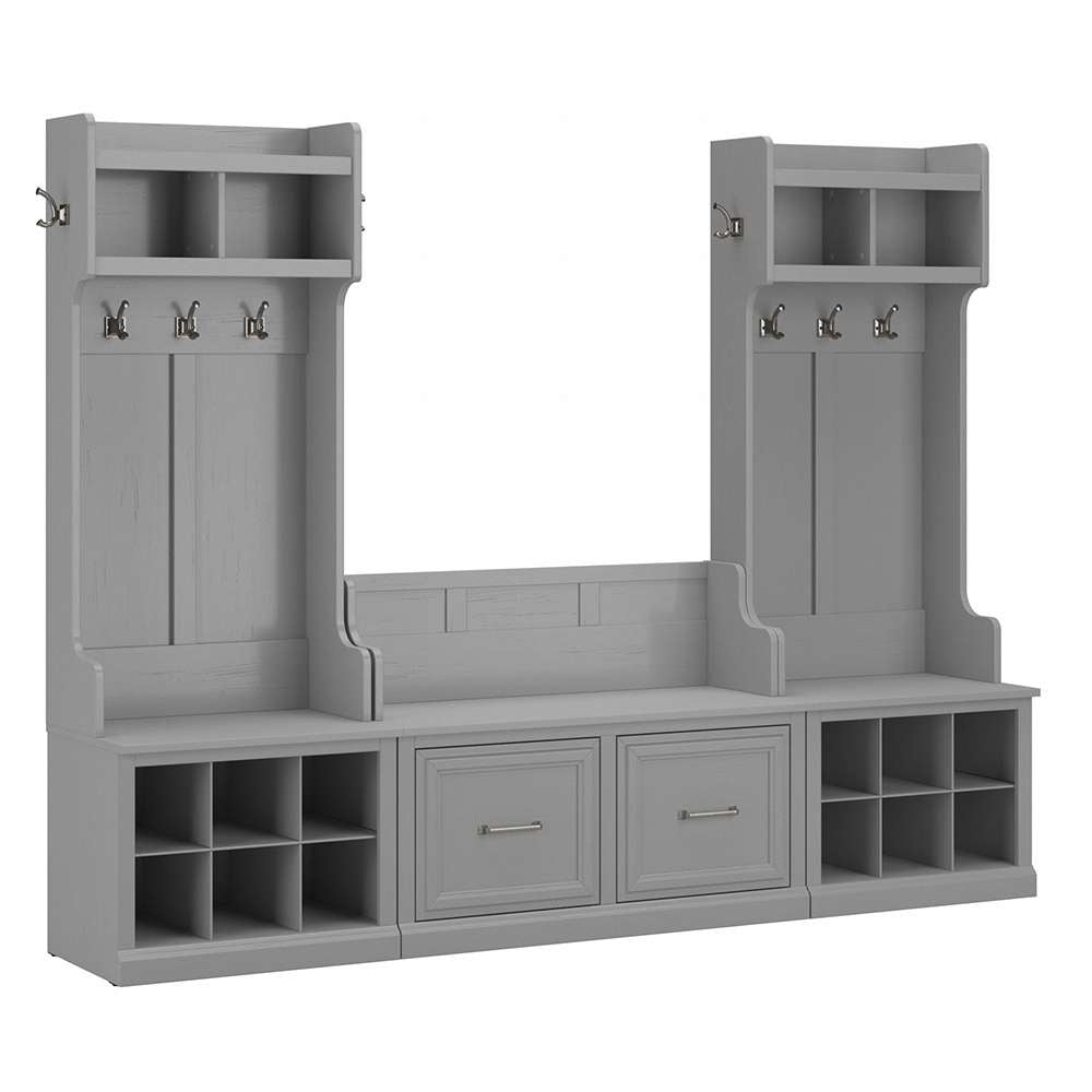 Bush Furniture - Woodland Entryway Storage Set with Hall Trees and Shoe Bench with Doors in Cape Cod Gray - WDL011CG veiw 1