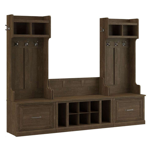 Bush Furniture - Woodland Entryway Storage Set with Hall Trees and Shoe Bench with Drawers in Ash Brown - WDL012ABR veiw 1