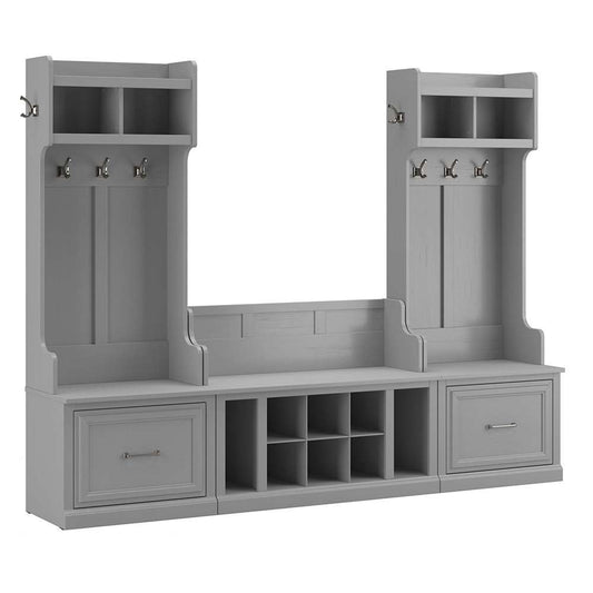 Bush Furniture - Woodland Entryway Storage Set with Hall Trees and Shoe Bench with Drawers in Cape Cod Gray - WDL012CG veiw 1