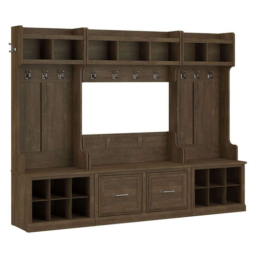Bush Furniture - Woodland Full Entryway Storage Set with Coat Rack and Shoe Bench with Doors in Ash Brown - WDL013ABR veiw 1