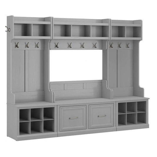 Bush Furniture - Woodland Full Entryway Storage Set with Coat Rack and Shoe Bench with Doors in Cape Cod Gray - WDL013CG veiw 1