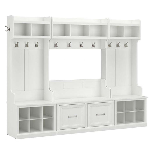 Bush Furniture - Woodland Full Entryway Storage Set with Coat Rack and Shoe Bench with Doors in White Ash - WDL013WAS veiw 1